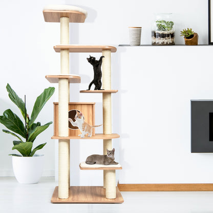 7-Layer Wooden Cat Tree Tall Cat Tower with Sisal Posts and Condo, Natural Cat Trees Condos & Scratchers at Gallery Canada