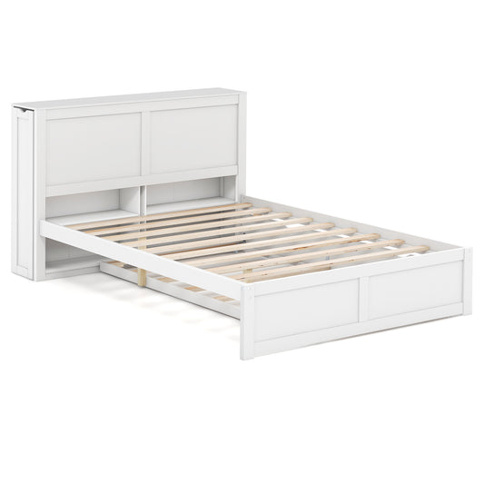 Kids Wooden Platform Bed With Trundle Storage Headboard, Full Size, White Simple Bed Frame White at Gallery Canada