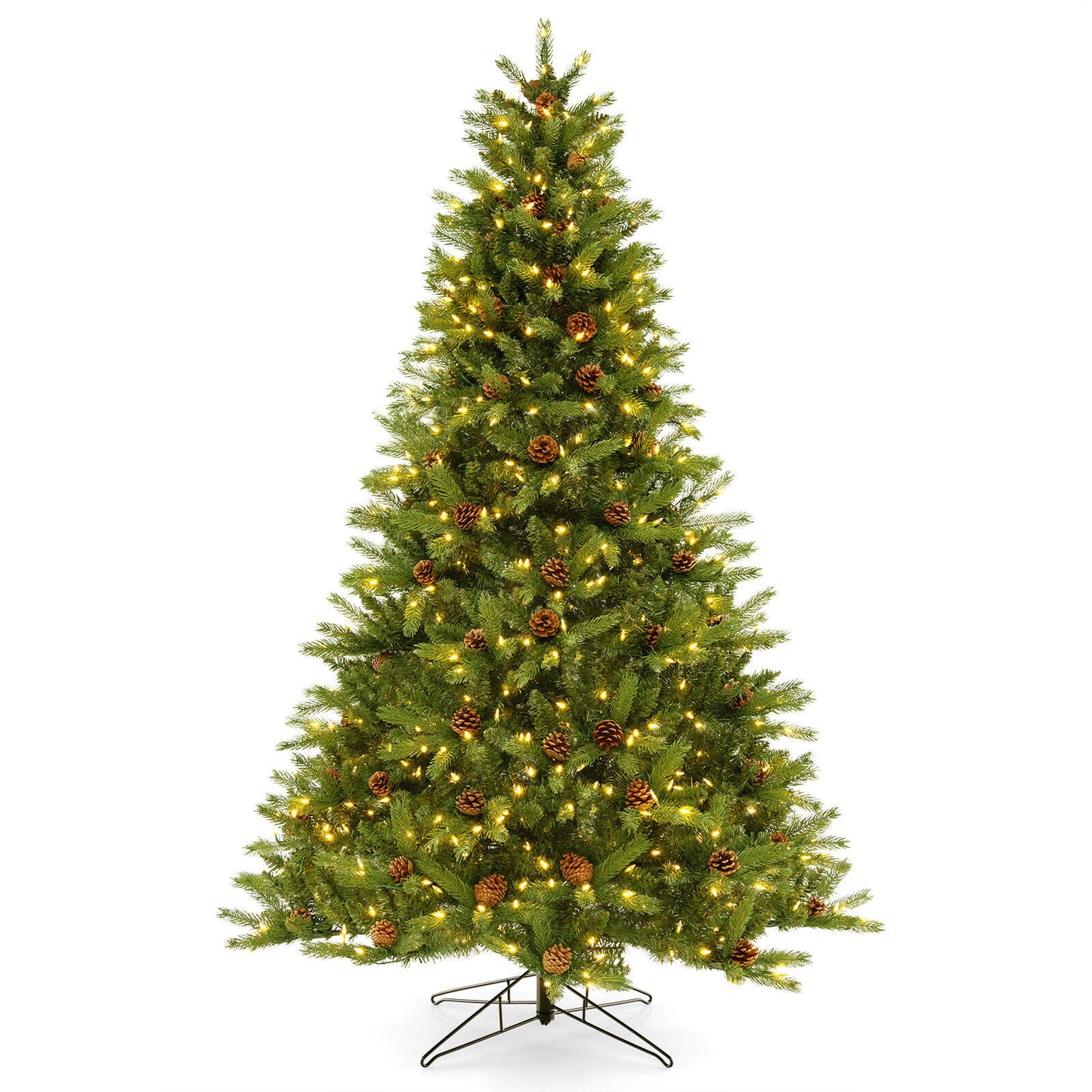 6/7 FT Artificial Christmas Tree with Pine Cones and Adjustable Brightness-7 ft, Green Christmas Tree 7 ft at Gallery Canada