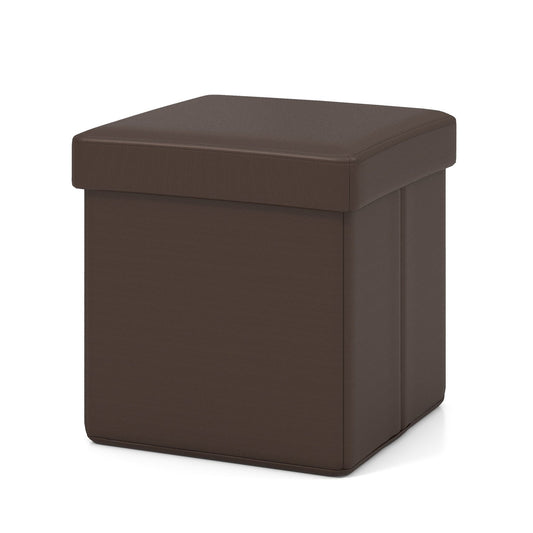 Upholstered Square Footstool with PVC Leather Surface for Bedroom, Brown