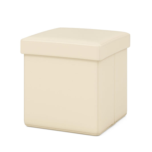 Upholstered Square Footstool with PVC Leather Surface for Bedroom, White - Gallery Canada