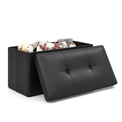 Upholstered Rectangle Footstool with PVC Leather Surface and Storage Function, Black