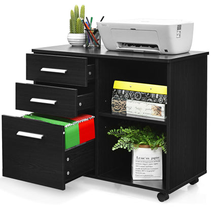 3-Drawer Mobile Lateral File Cabinet Printer Stand, Black - Gallery Canada