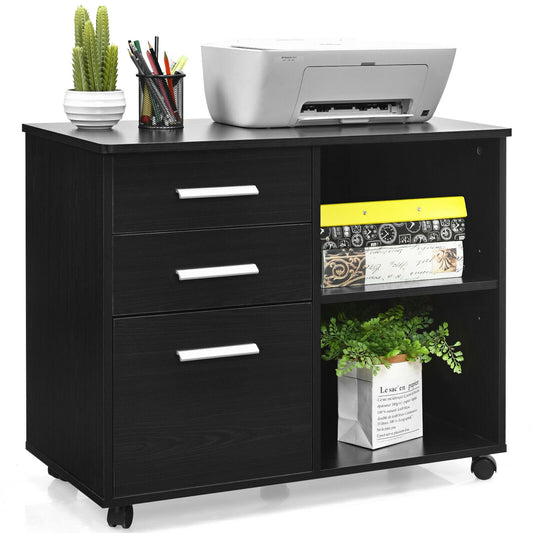 3-Drawer Mobile Lateral File Cabinet Printer Stand, Black at Gallery Canada