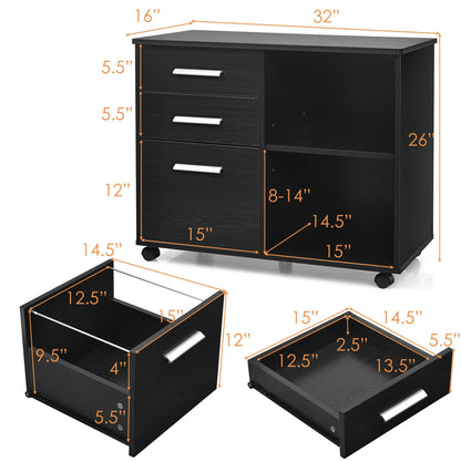 3-Drawer Mobile Lateral File Cabinet Printer Stand, Black File Cabinets at Gallery Canada