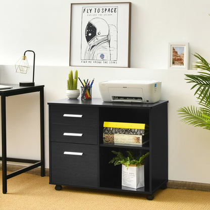 3-Drawer Mobile Lateral File Cabinet Printer Stand, Black File Cabinets at Gallery Canada