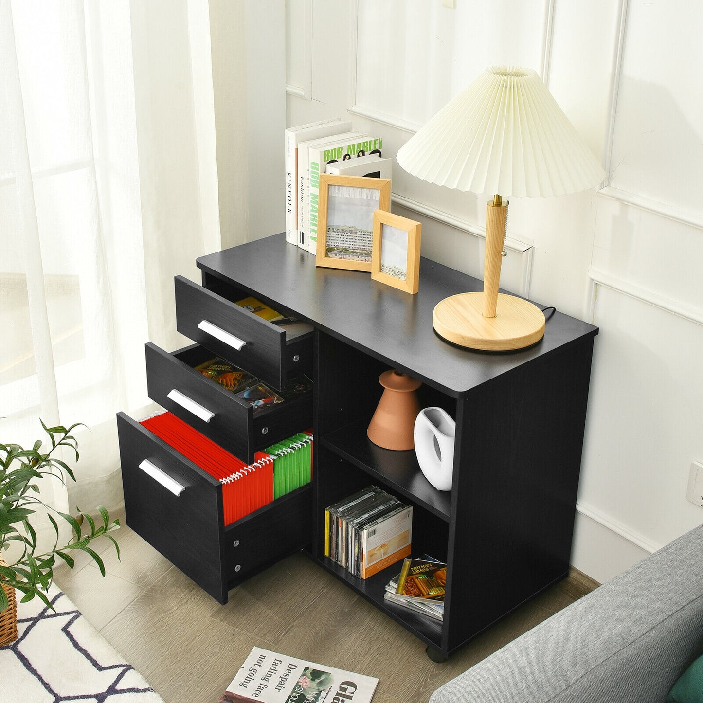 3-Drawer Mobile Lateral File Cabinet Printer Stand, Black File Cabinets at Gallery Canada