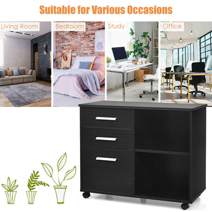 3-Drawer Mobile Lateral File Cabinet Printer Stand, Black File Cabinets at Gallery Canada
