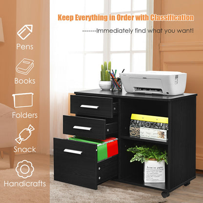 3-Drawer Mobile Lateral File Cabinet Printer Stand, Black File Cabinets at Gallery Canada