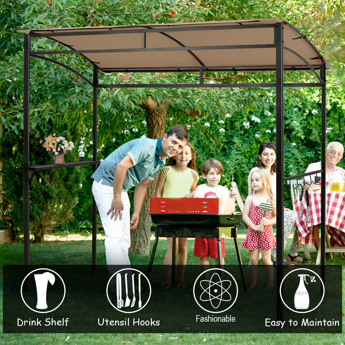 7 x 4.5 Feet Grill Gazebo Outdoor Patio Garden BBQ Canopy Shelter, Brown Gazebos at Gallery Canada