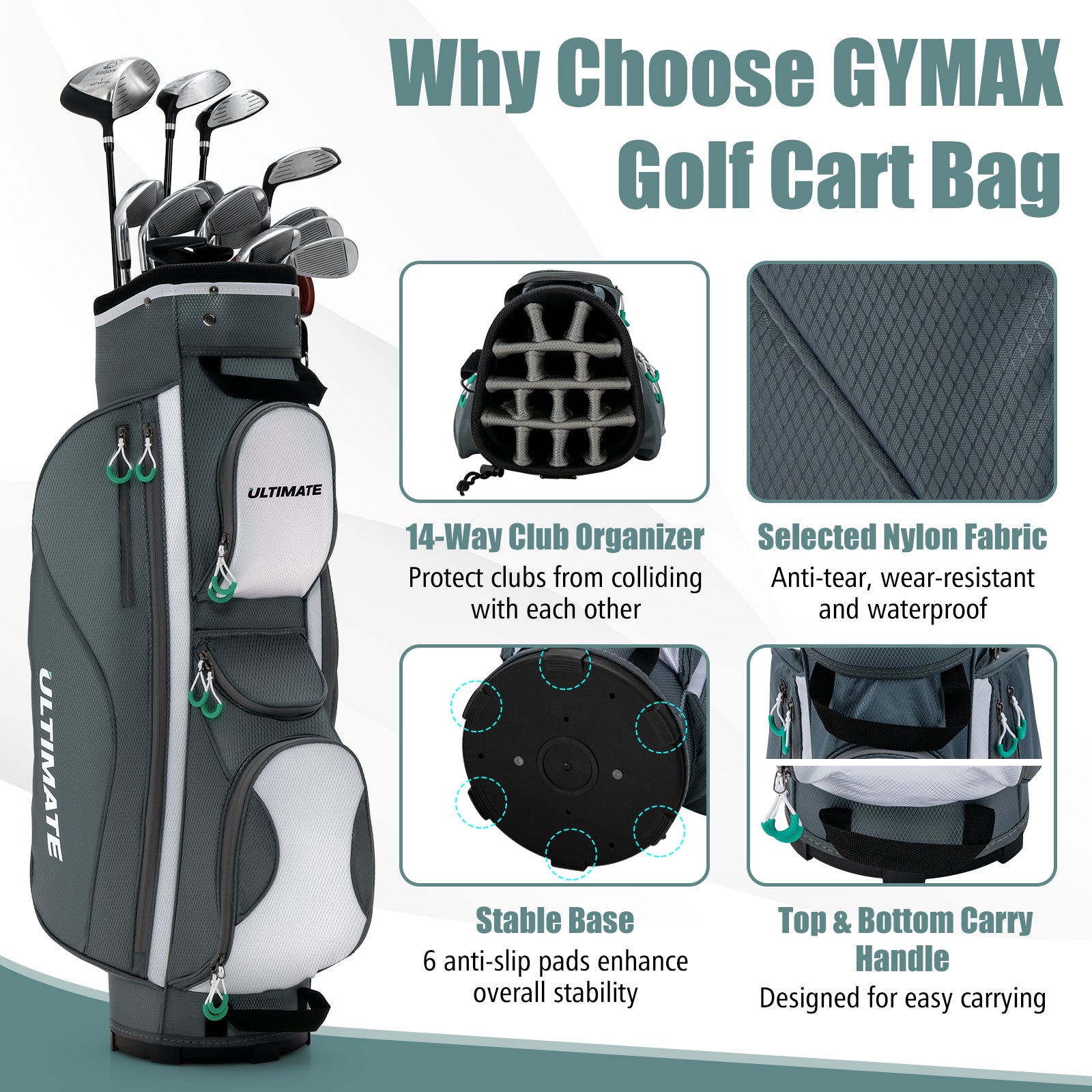14 Dividers Golf Cart Bag, 7 Zippered Pocket Golf at Gallery Canada