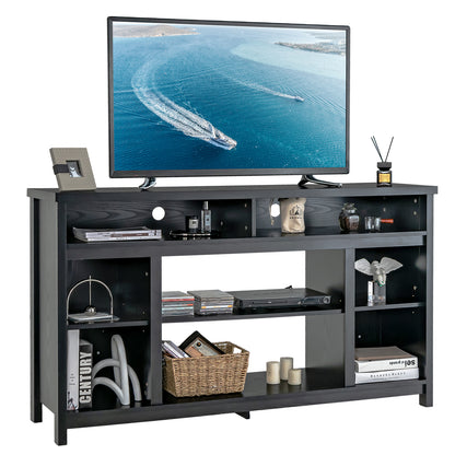 58 Inch TV Stand With Adjustable Shelves, Black Entertainment Centers & TV Stands Black at Gallery Canada