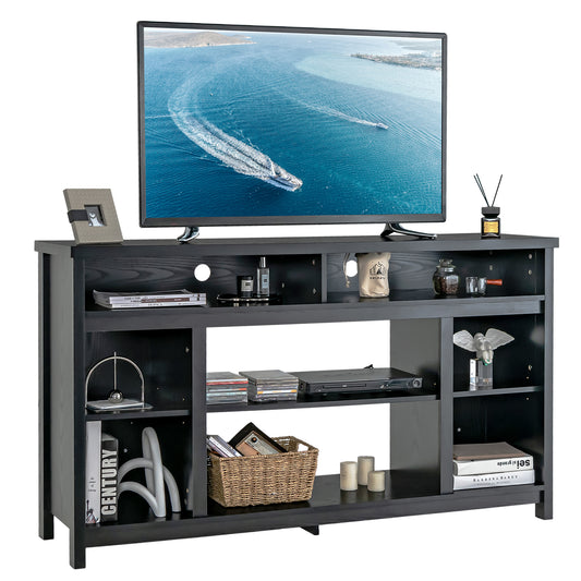 58 Inch TV Stand Entertainment Console Center with Adjustable Open Shelves, Black Entertainment Centers & TV Stands Black at Gallery Canada