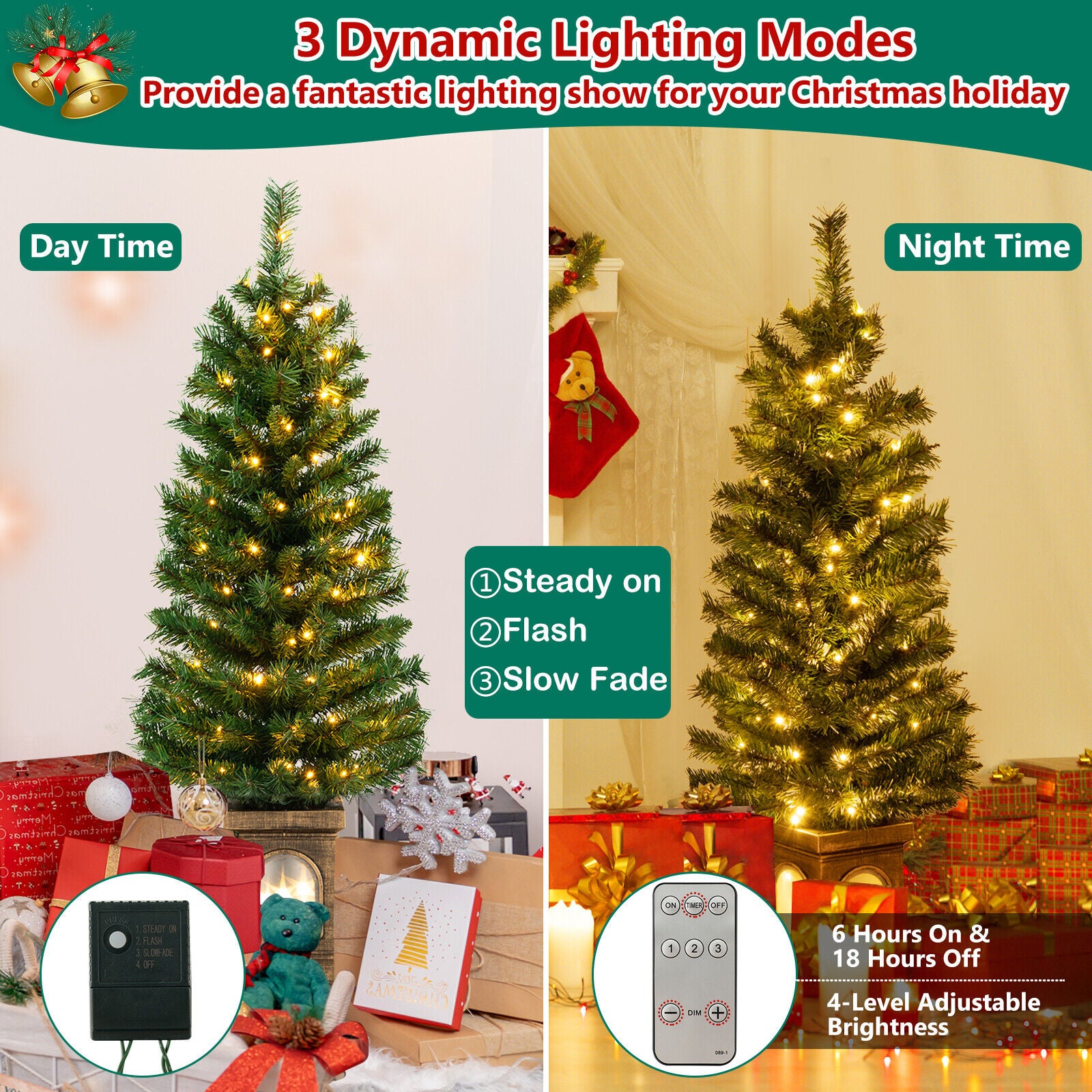 4 Feet Pre-Lit Potted Christmas Tree, Green Christmas Tree at Gallery Canada