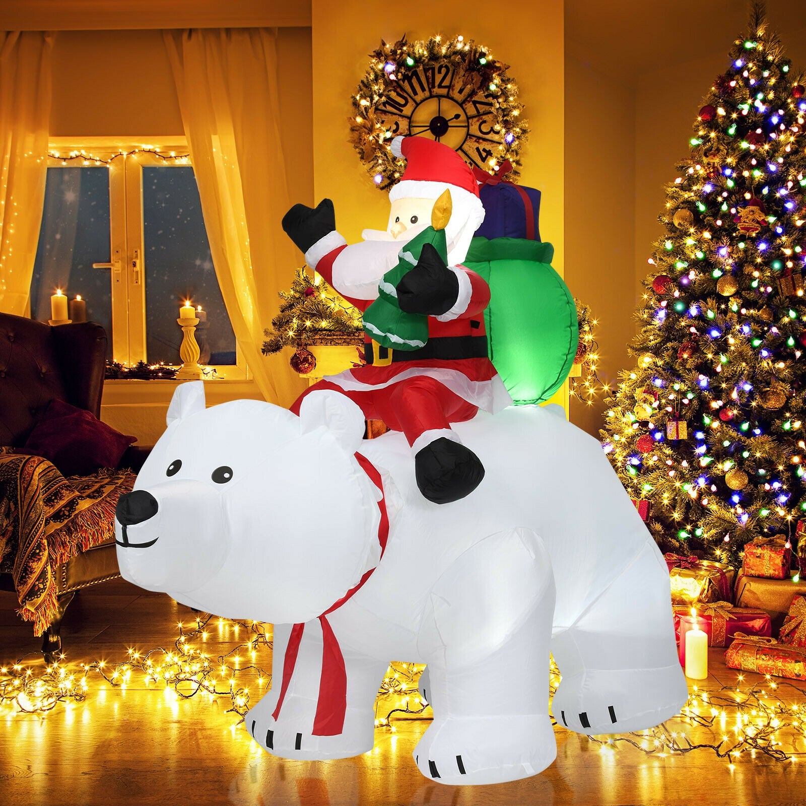 6.5 Feet Christmas Inflatable Santa Riding Polar Bear with Shaking Head LED Lights, White Christmas Inflatables at Gallery Canada