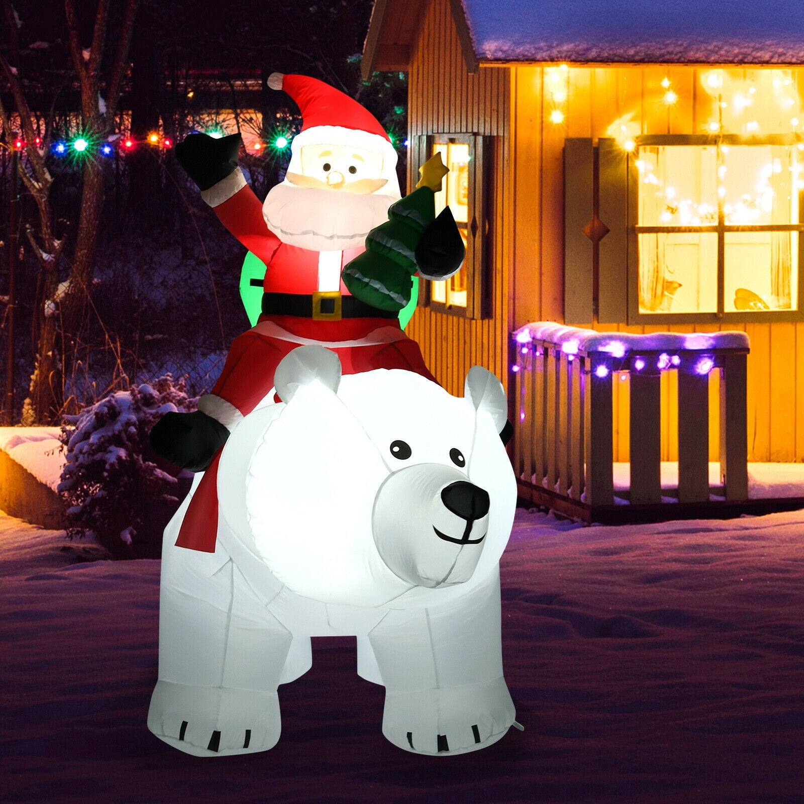 6.5 Feet Christmas Inflatable Santa Riding Polar Bear with Shaking Head LED Lights, White Christmas Inflatables at Gallery Canada