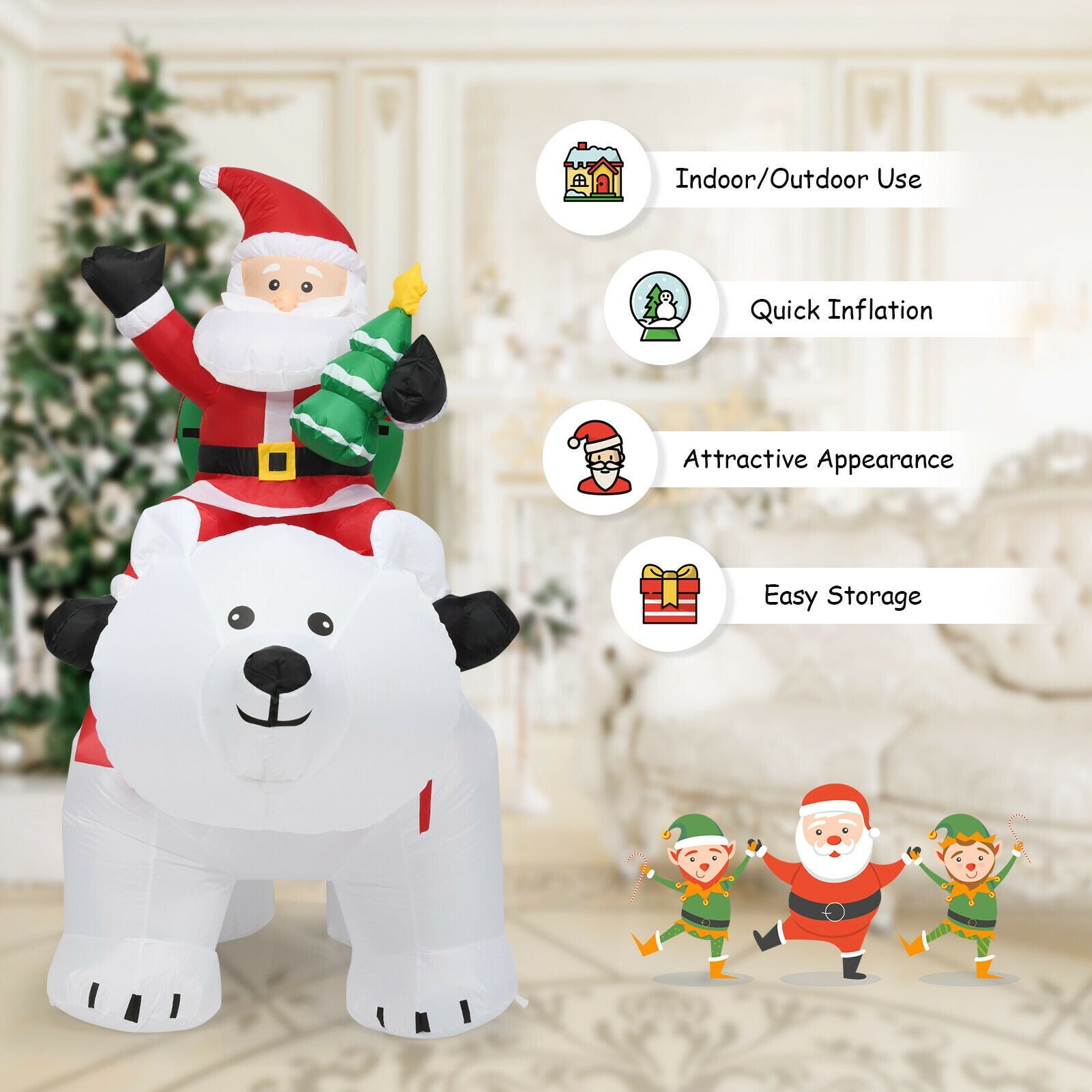 6.5 Feet Christmas Inflatable Santa Riding Polar Bear with Shaking Head LED Lights, White Christmas Inflatables at Gallery Canada