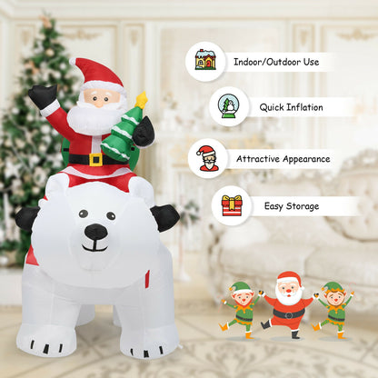 6.5 Feet Christmas Inflatable Santa Riding Polar Bear with Shaking Head LED Lights, White Christmas Inflatables at Gallery Canada