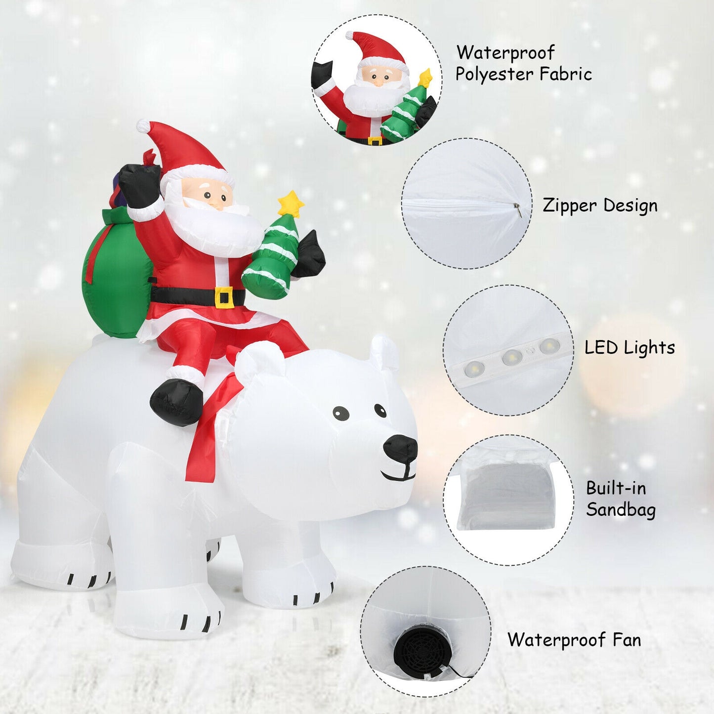 6.5 Feet Christmas Inflatable Santa Riding Polar Bear with Shaking Head LED Lights, White Christmas Inflatables at Gallery Canada