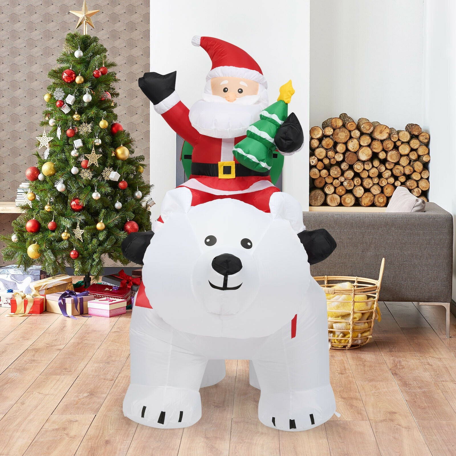 6.5 Feet Christmas Inflatable Santa Riding Polar Bear with Shaking Head LED Lights, White Christmas Inflatables at Gallery Canada