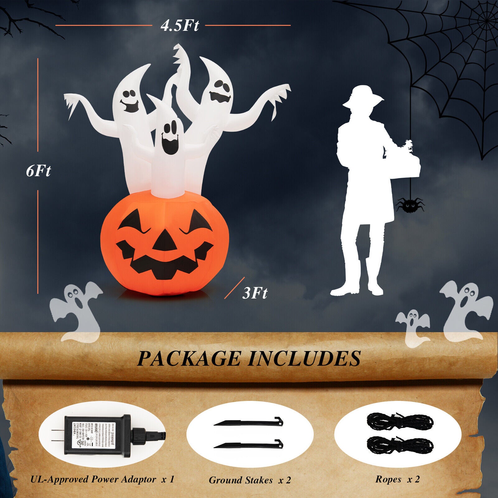 6 Feet Inflatable Halloween Ghosts, Pumpkin Decor, Rotating Lamp, Multicolor Halloween at Gallery Canada