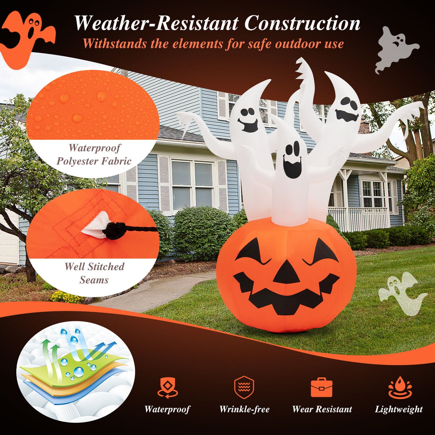 6 Feet Inflatable Halloween Ghosts, Pumpkin Decor, Rotating Lamp, Multicolor Halloween at Gallery Canada