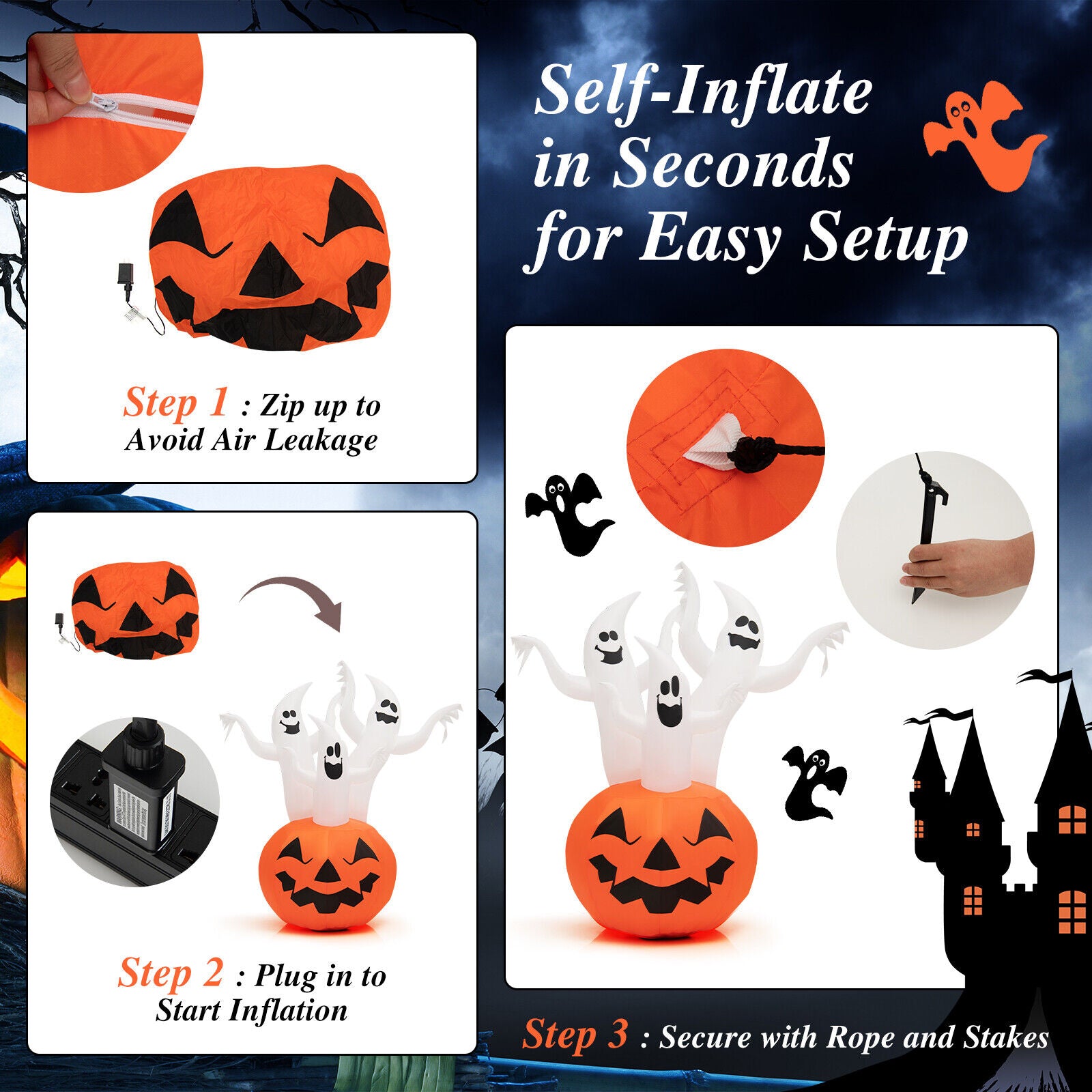 6 Feet Inflatable Halloween Ghosts, Pumpkin Decor, Rotating Lamp, Multicolor Halloween at Gallery Canada