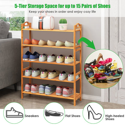 5-Tier Bamboo FreeStanding Shoe Rack, Natural Shoe Racks & Storage Benches at Gallery Canada