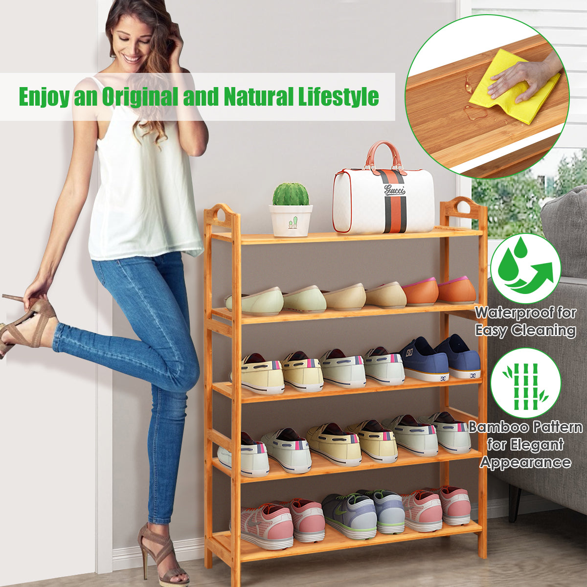 5-Tier Bamboo FreeStanding Shoe Rack, Natural Shoe Racks & Storage Benches at Gallery Canada