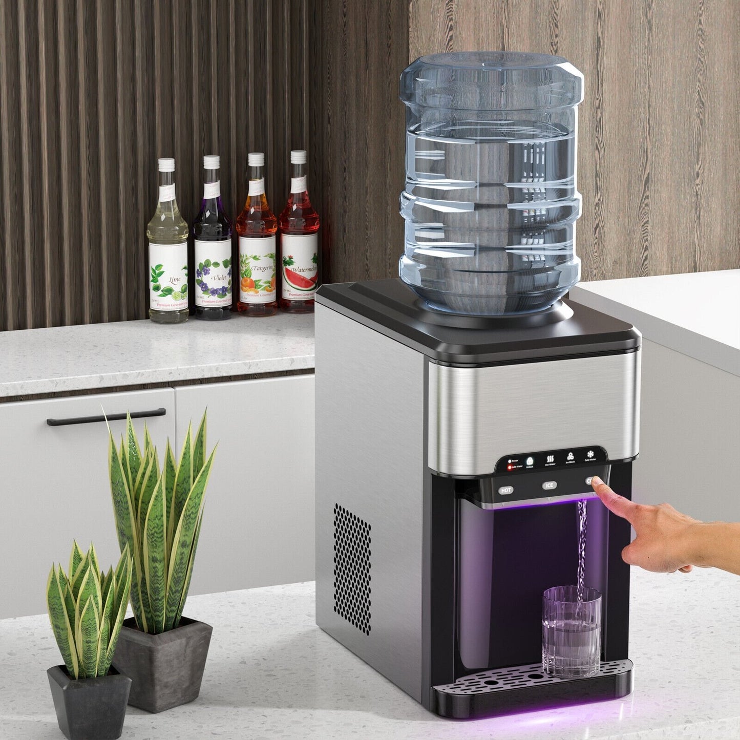 3-in-1 Water Cooler Dispenser with Built-in Ice Maker and 3 Temperature Settings, Silver