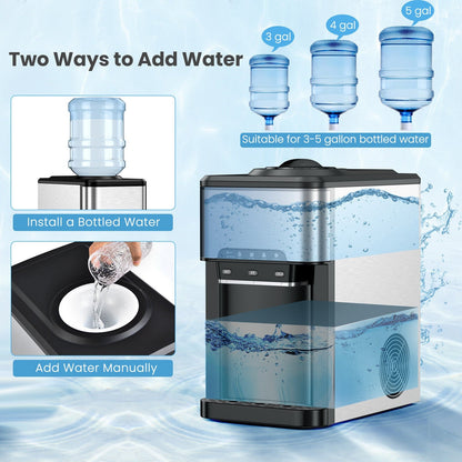 3-in-1 Water Cooler Dispenser with Built-in Ice Maker and 3 Temperature Settings, Silver