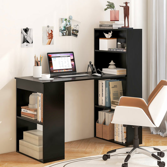 Computer Desk Writing Workstation Office with 6-Tier Storage Shelves, Black - Gallery Canada