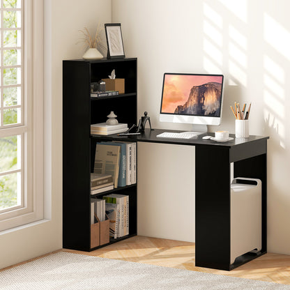 Computer Desk Writing Workstation Office with 6-Tier Storage Shelves, Black Computer Desks at Gallery Canada