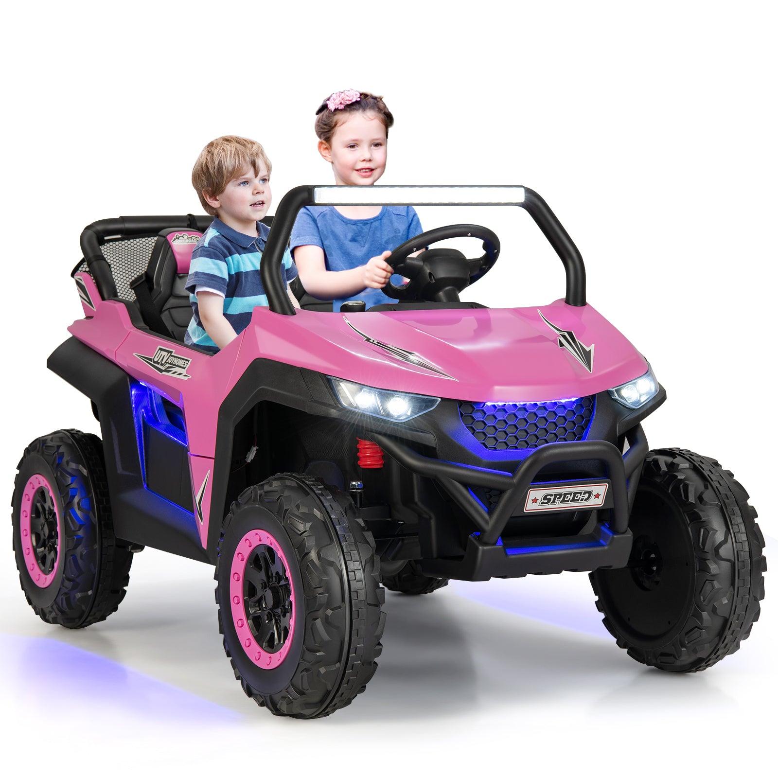 12V 2-Seater Kids Ride on UTV with Slow Start Function Music, Pink Powered Ride On Toys Pink at Gallery Canada