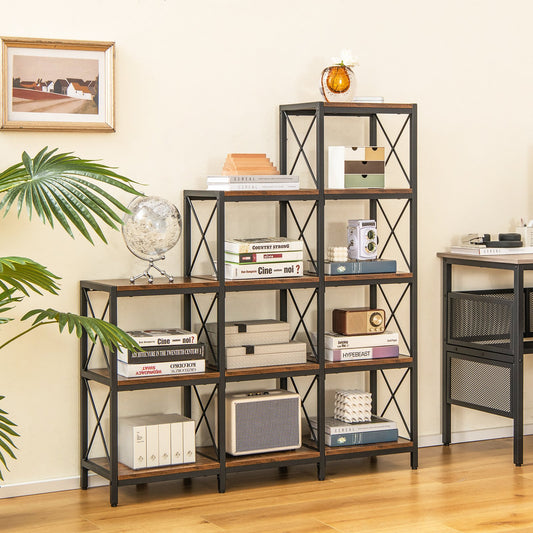 9 Cubes Bookcase with Carbon Steel Frame for Home Office, Rustic Brown - Gallery Canada