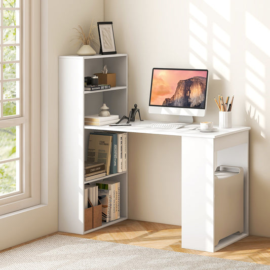 Computer Desk Writing Workstation Office with 6-Tier Storage Shelves, White - Gallery Canada
