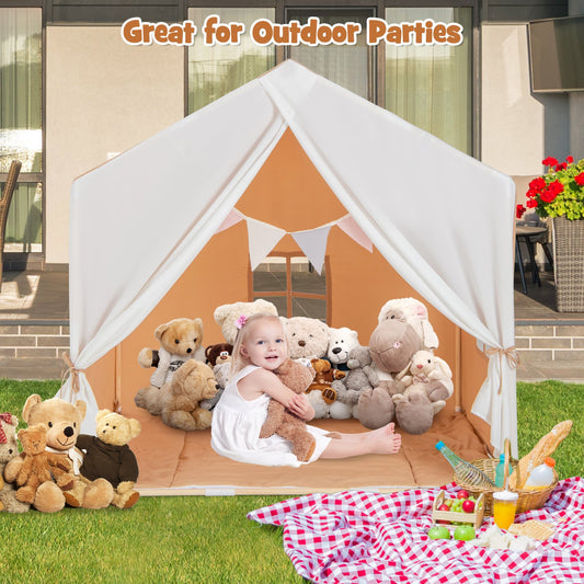 Kid's Play Tent with Washable Cotton Mat and Flag Banner, Orange - Gallery Canada