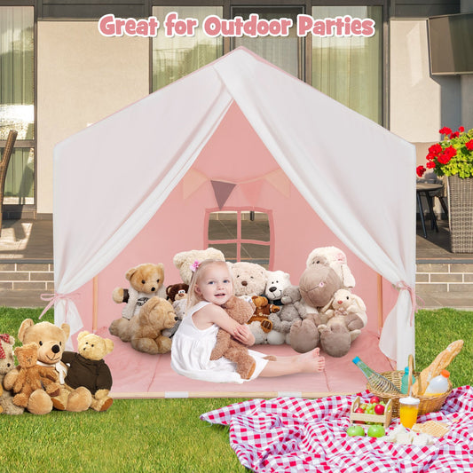 Kid's Play Tent with Washable Cotton Mat and Flag Banner, Pink - Gallery Canada