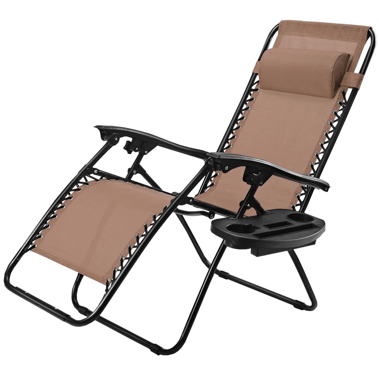 Outdoor Folding Zero Gravity Reclining Lounge Chair with Utility Tray, Brown - Gallery Canada