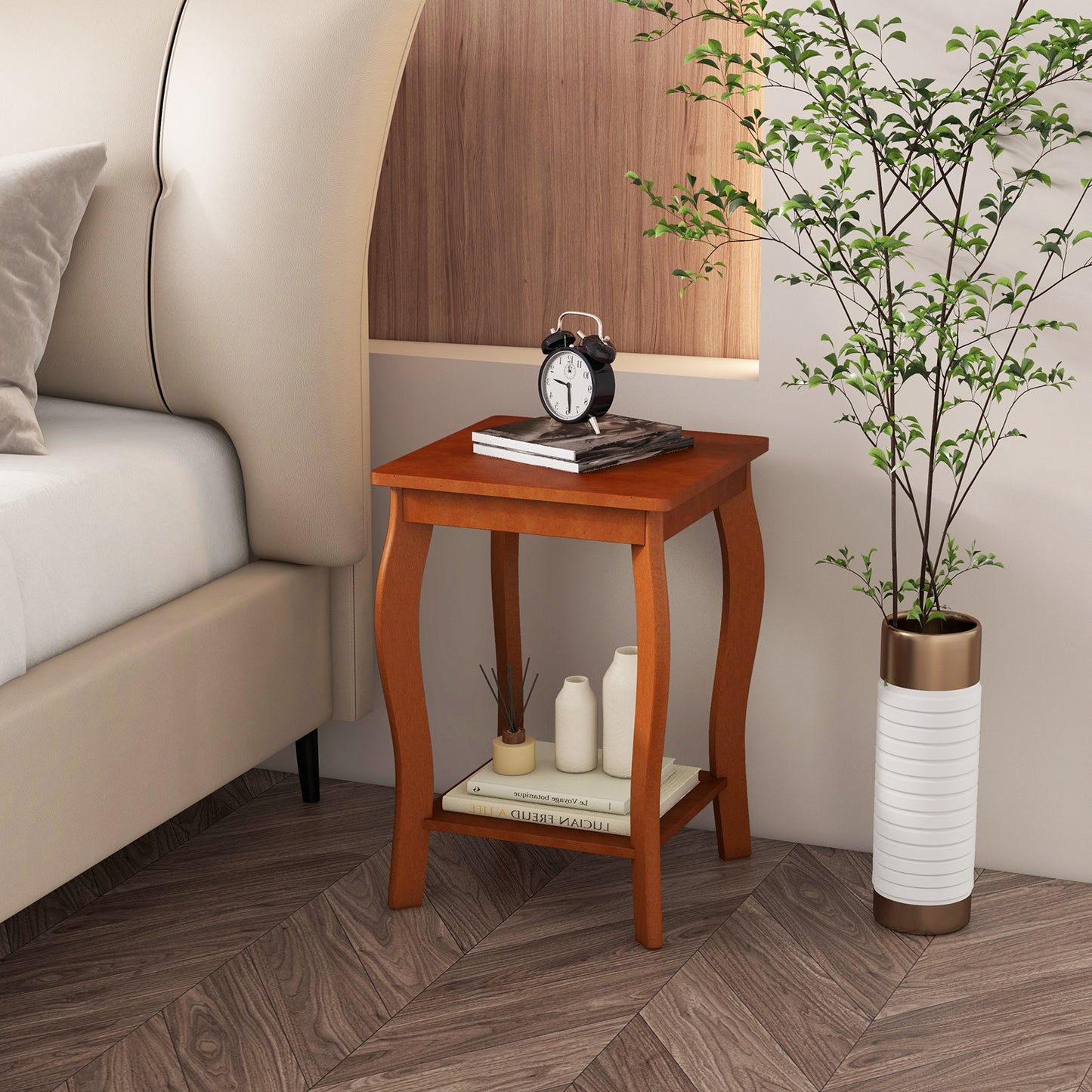 15 Inch 2-Tier Square End Table, Walnut
