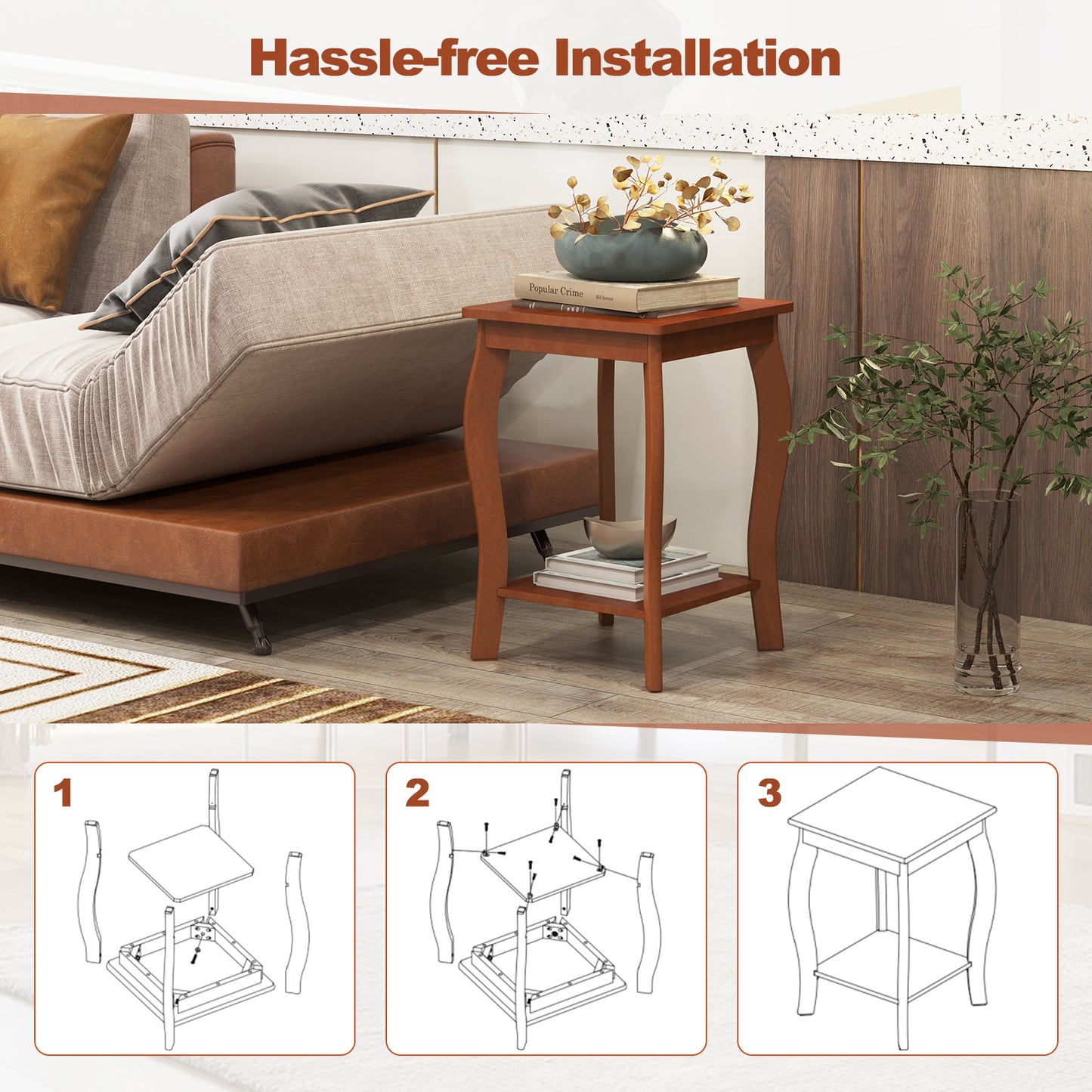 15 Inch 2-Tier Square End Table, Walnut