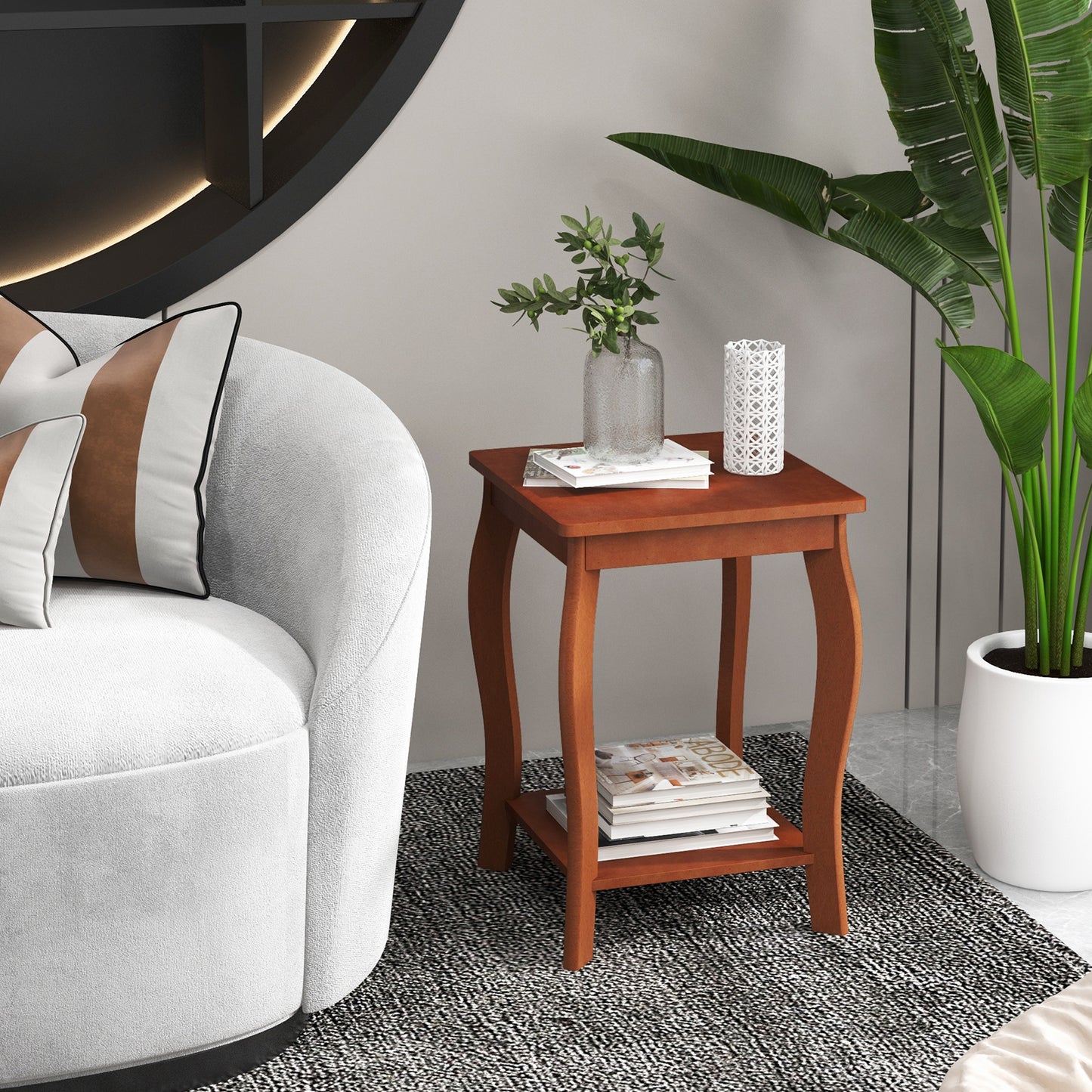 15 Inch 2-Tier Square End Table, Walnut