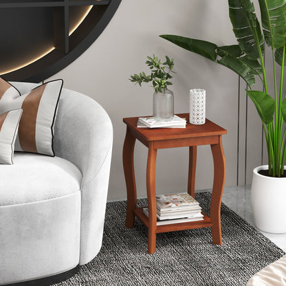 15 Inch 2-Tier Square End Table, Walnut