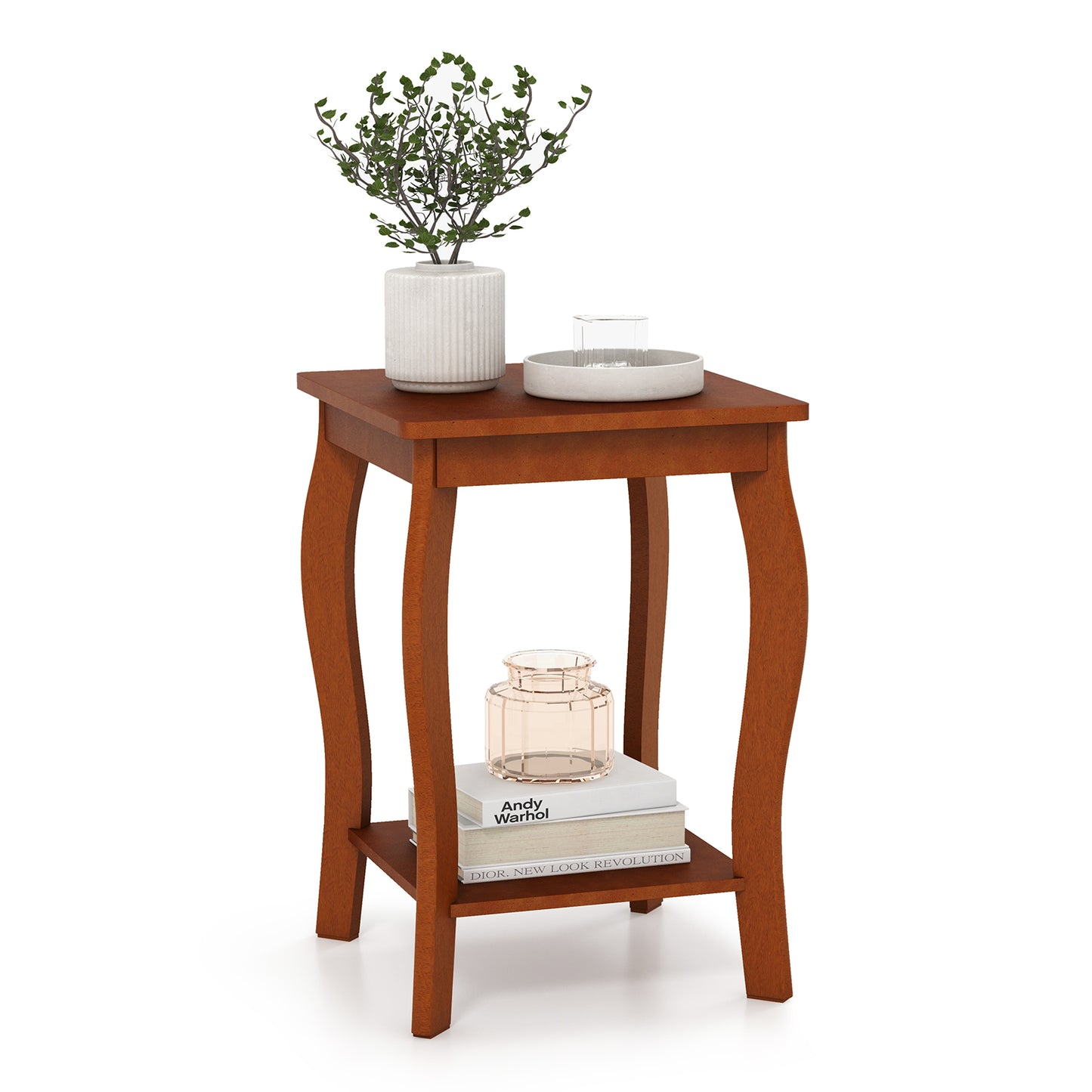 15 Inch 2-Tier Square End Table, Walnut