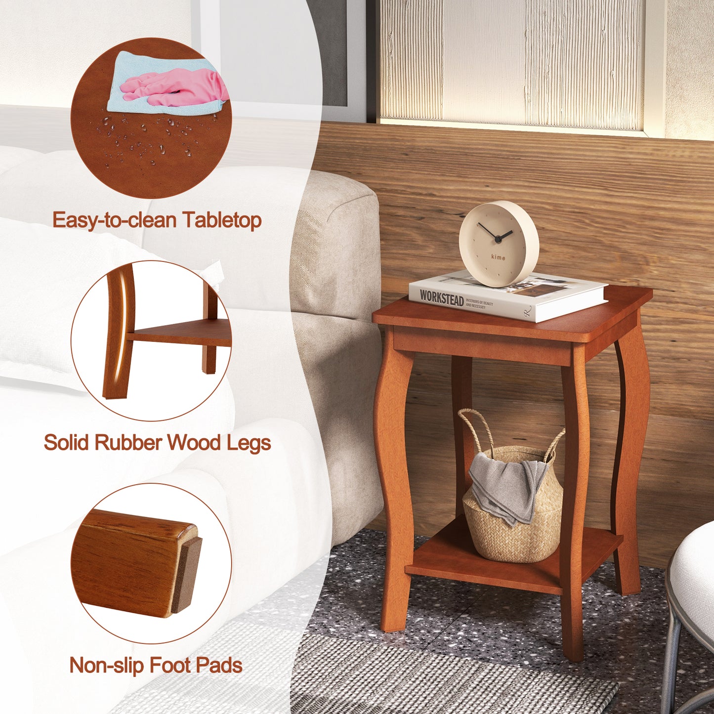 15 Inch 2-Tier Square End Table, Walnut
