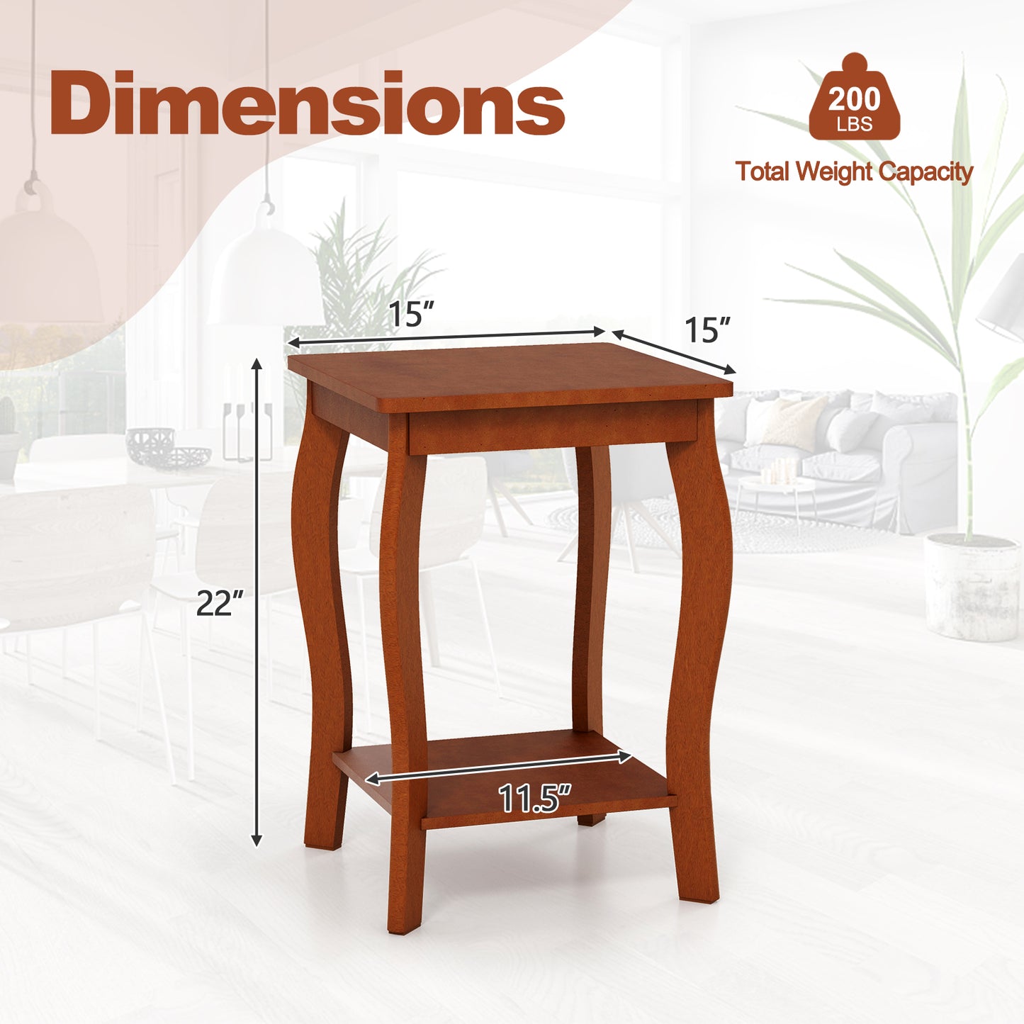 15 Inch 2-Tier Square End Table, Walnut