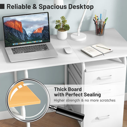Folding Computer Desk With Wheels, 3 Drawers, White Writing Desks at Gallery Canada