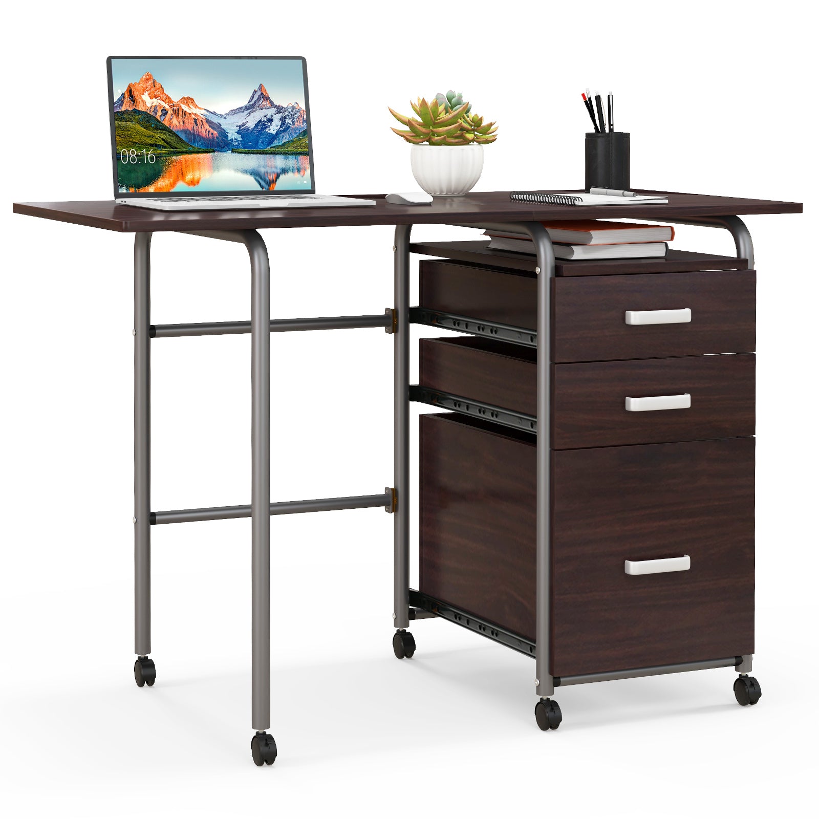 Folding Computer Laptop Desk, Wheeled, Brown Writing Desks at Gallery Canada