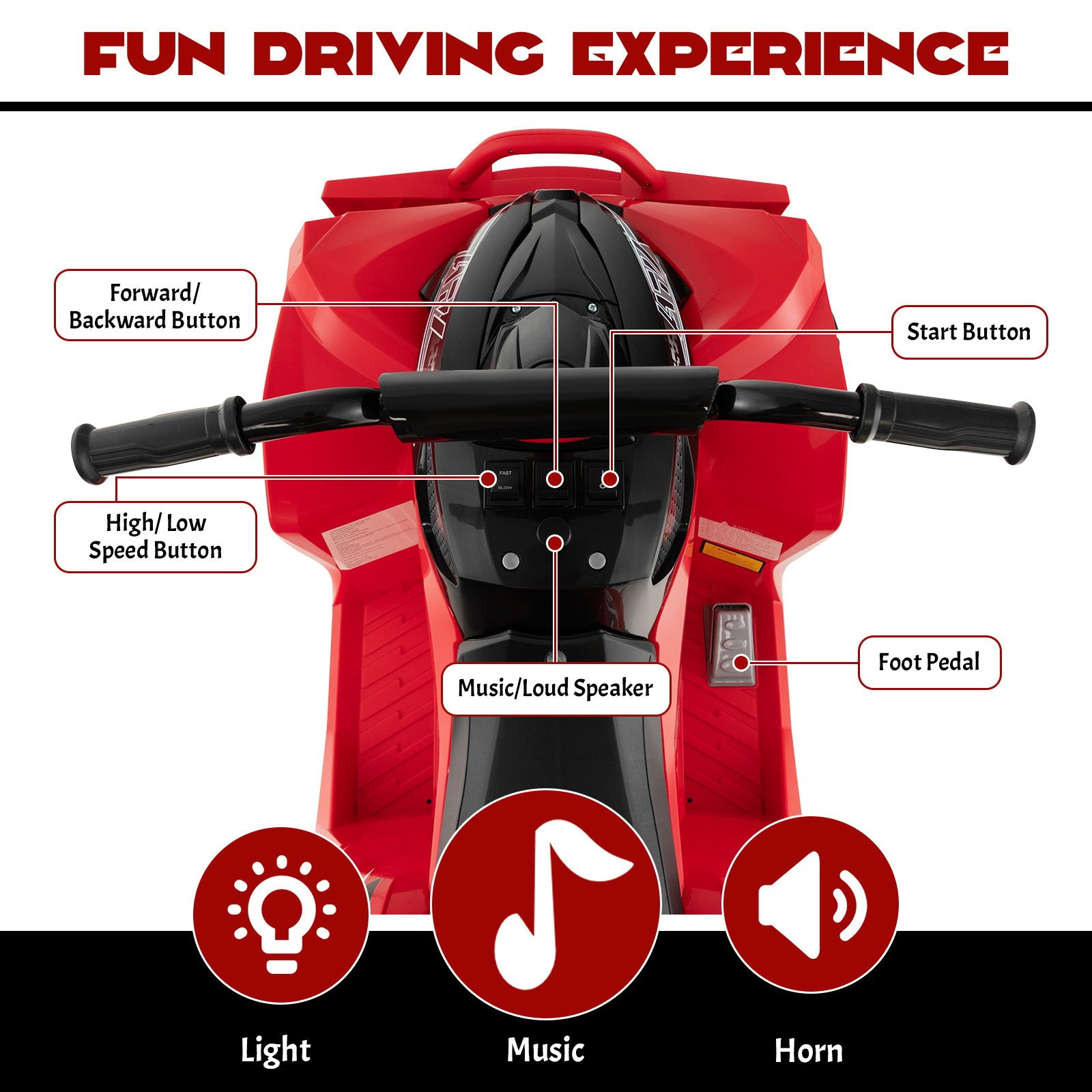 12V Kids Ride On ATV with High/Low Speed and Comfortable Seat, Red - Gallery Canada