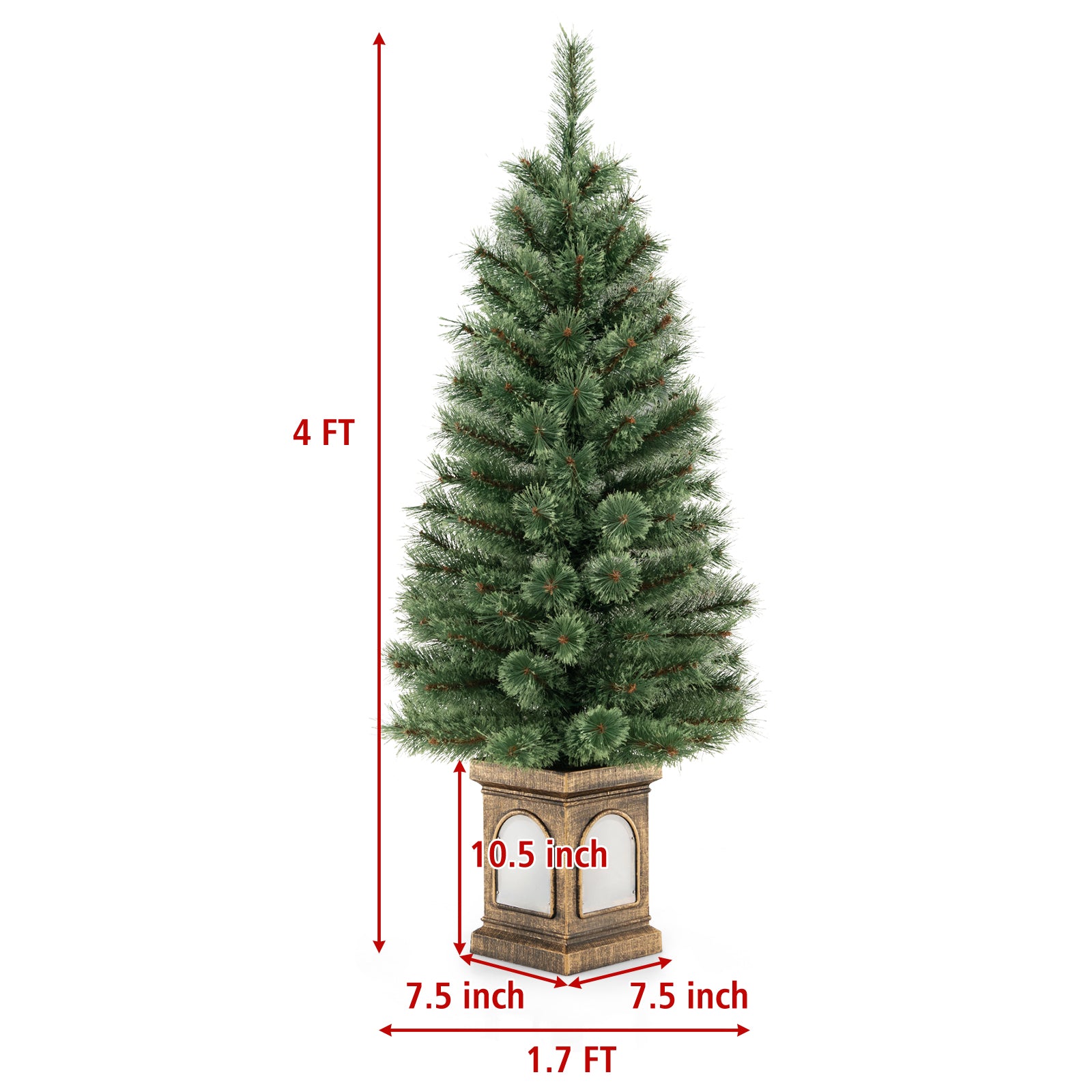 4 Feet Pre-Lit Potted Christmas Tree, Pine Needles, Green Christmas Tree at Gallery Canada